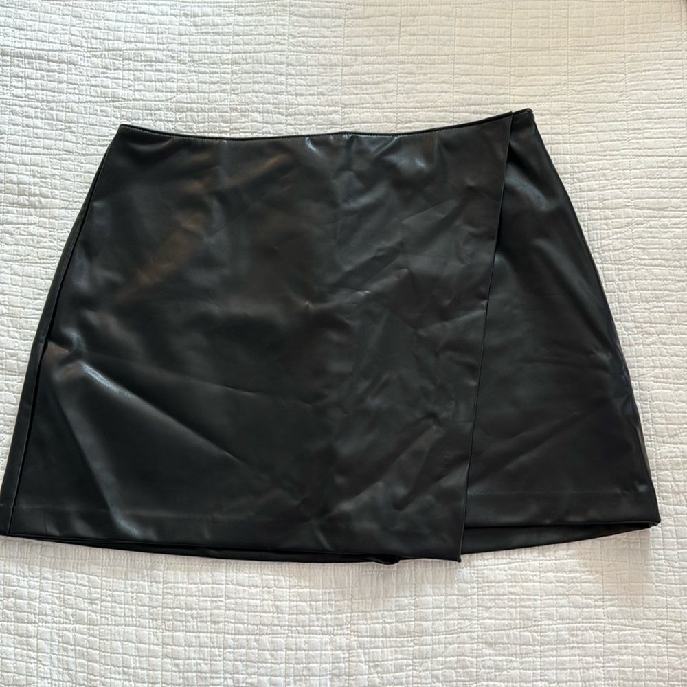 Abercrombie & Fitch Black Vegan Leather Mini Wrap Skort